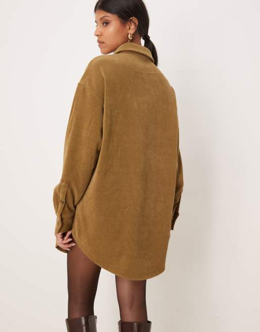 ASOS DESIGN – Kakigrön skjortklänning i minilängd och cargostil av manchester, 4 av 4