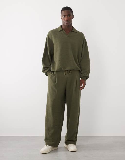 ASOS DESIGN – Kakigrön, texturerad pikétröja i extra oversize med crosshatch-mönster, 3 av 5