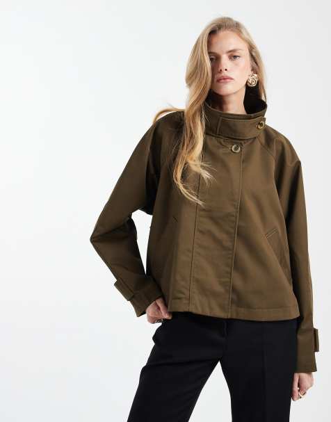 ASOS DESIGN – Kakigrön trenchcoat med capedetalj i kort design - view 1