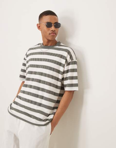 ASOS DESIGN – Kakigrön, vitrandig t-shirt i oversize - view 1