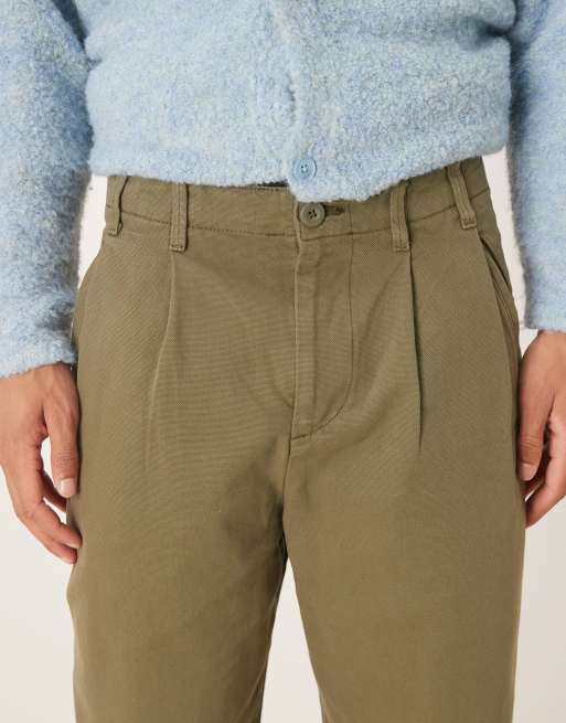 ASOS DESIGN – Kakigröna, avslappnade, avsmalnande chinos med veck, 4 av 5