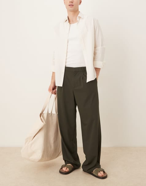 ASOS DESIGN – Kakigröna byxor med vida ben och djupa veck - view 1