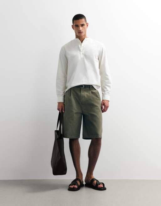 ASOS DESIGN – Kakigröna, halvlånga jorts med veck i canvas, 3 av 7