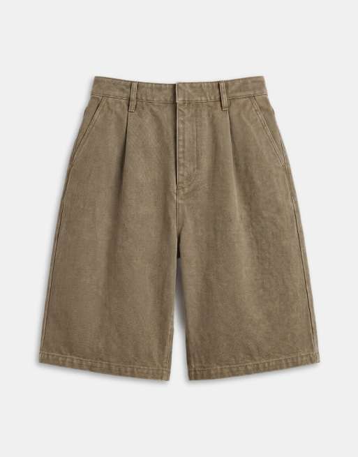 ASOS DESIGN – Kakigröna, halvlånga jorts med veck i canvas, 6 av 7