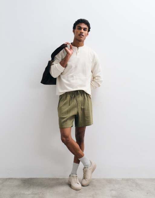 ASOS DESIGN – Kakigröna, randigt jacquardvävda, halvlånga shorts, del av set, 5 av 5