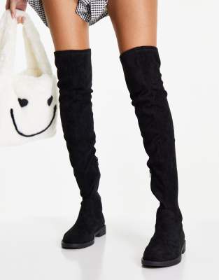 ASOS DESIGN Kalani over the knee boots in black micro