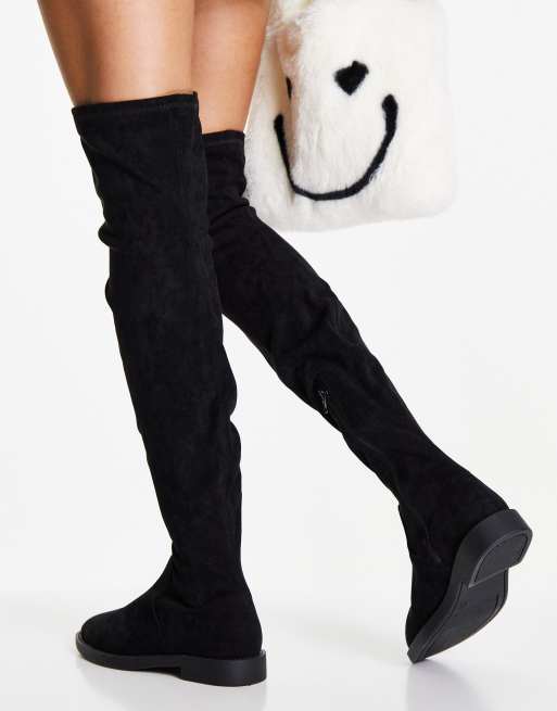 ASOS DESIGN Kalani over the knee boots in black micro