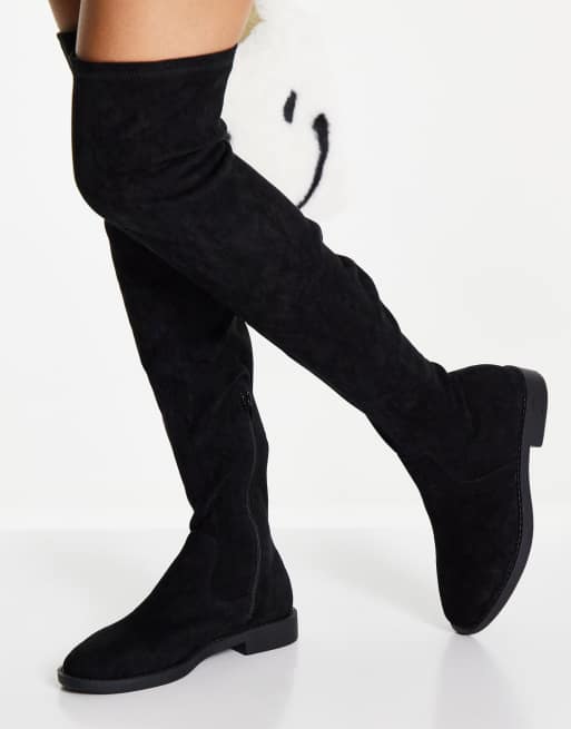 ASOS DESIGN Kalani over the knee boots in black micro