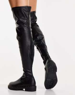 leather flat over knee boots