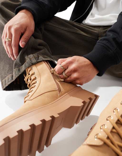 ASOS DESIGN – Kamelbraune Worker-Schnürstiefel mit dicker Sohle, 2 von 4