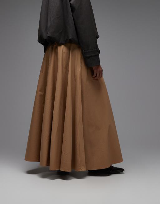 ASOS DESIGN – Kamelbrun, a-linjeformad, helrund maxikjol, 4 av 5