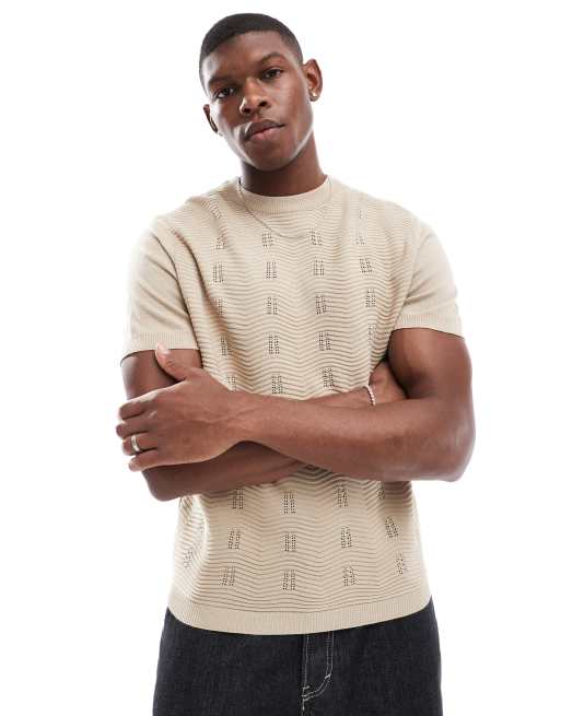 ASOS DESIGN - Kamelbrun afslappet T-shirt i fin strik i firkantet pasform