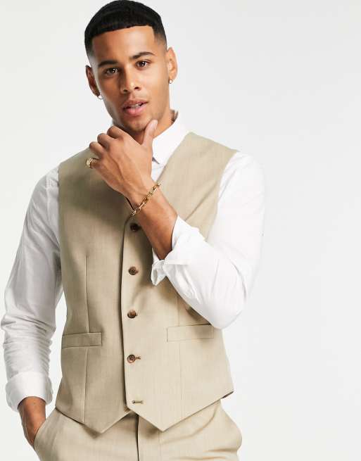 ASOS DESIGN – Kamelbrun kostymväst med smal passform
