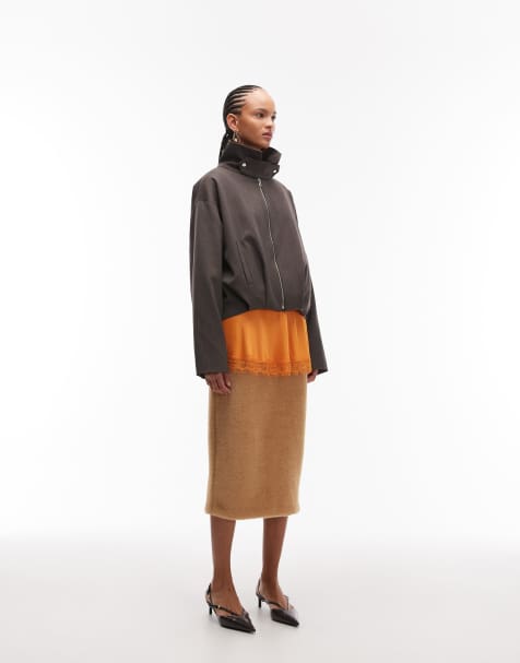 ASOS DESIGN – Kamelbrun pennkjol i fuskpäls - view 1