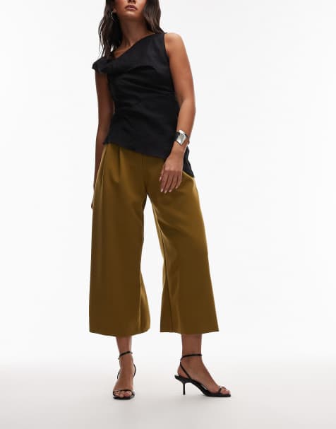 ASOS DESIGN – Kamelbruna, figursydda culotte-byxor med vida ben - view 1