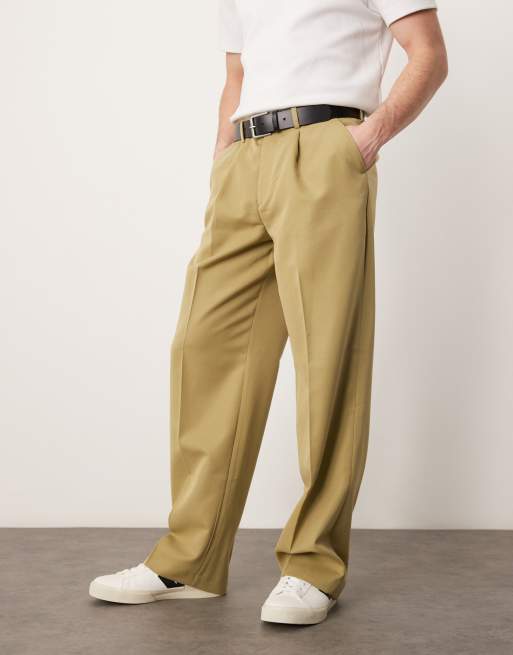 ASOS DESIGN smart wide leg pants with front pleat in camel