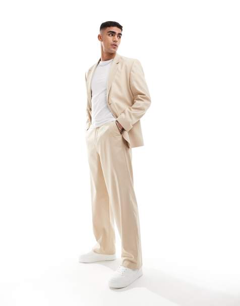 ASOS DESIGN – Kamelbruna kostymbyxor med vida ben och mikrostruktur - view 1