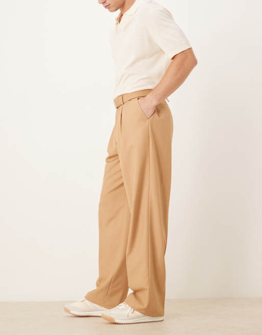ASOS DESIGN - Kamelbrune elegante bukser med vide ben, bælte og plisseringer foran, 3 af 5
