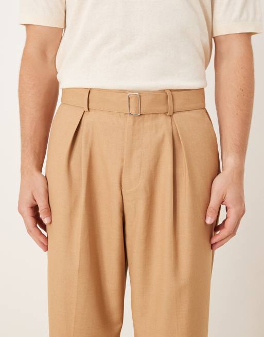 ASOS DESIGN - Kamelbrune elegante bukser med vide ben, bælte og plisseringer foran, 4 af 5