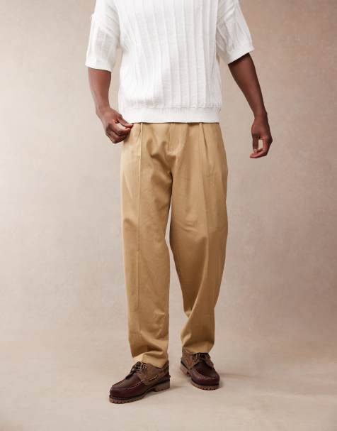 ASOS DESIGN - Kamelbrune elegante oversized tapered bukser med plisseringer foran i hørblanding - view 1