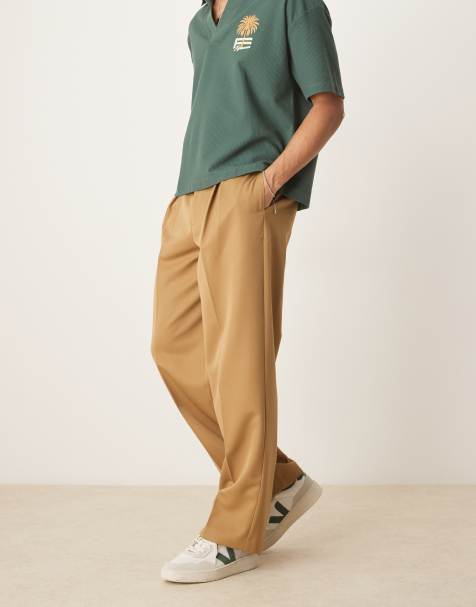 ASOS DESIGN - Kamelbrune og elegante bukser med vide ben samt indadvendte plisseringer - view 1