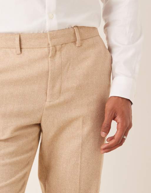 ASOS DESIGN - Kamelbrune smalle habitbukser i uldblanding, 3 af 5