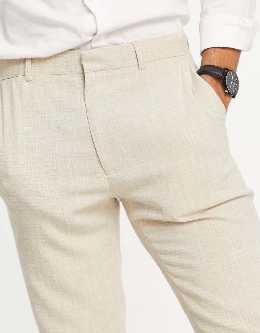 ASOS DESIGN – Kamelfärgade kostymbyxor i extra skinny passform med crosshatch-mönster, 3 av 4