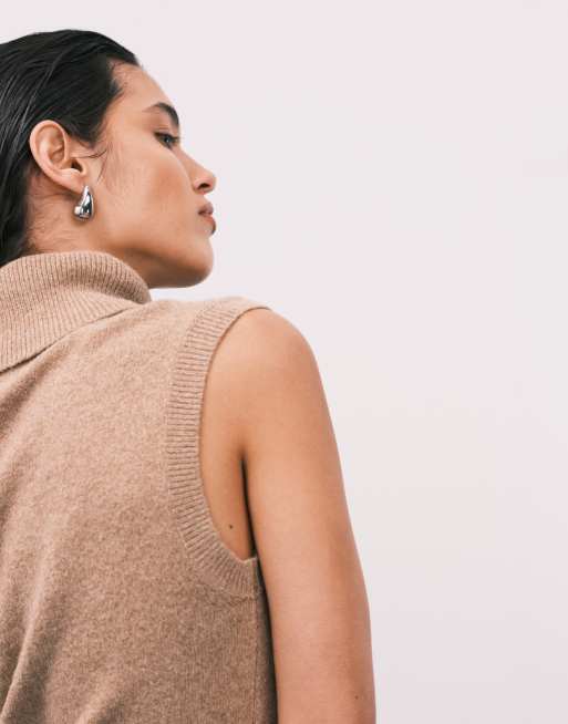 ASOS DESIGN – Kamelfärgat, medelgrovt, figursytt linne med hög krage, del av set, 4 av 4