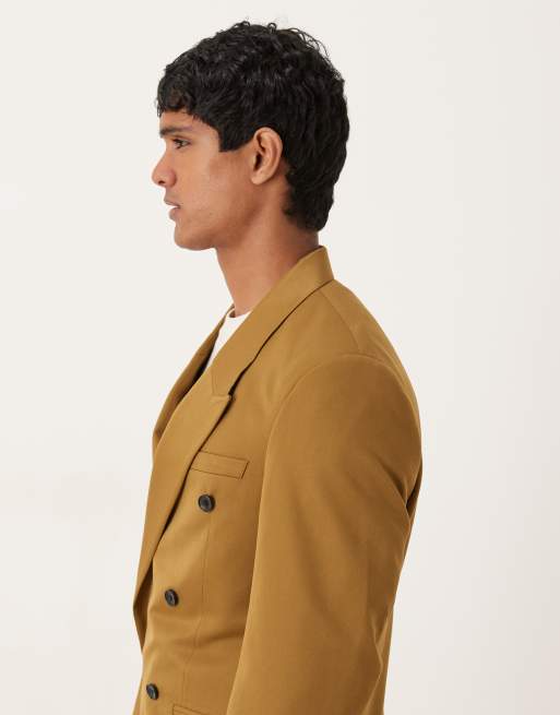 ASOS DESIGN - Kamelfarvet dobbeltradet habitjakke i twill med regular fit, 4 af 5