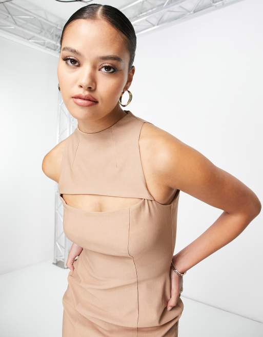 ASOS DESIGN - Kamelfarvet struktureret racer-minikjole med slids, 4 af 4
