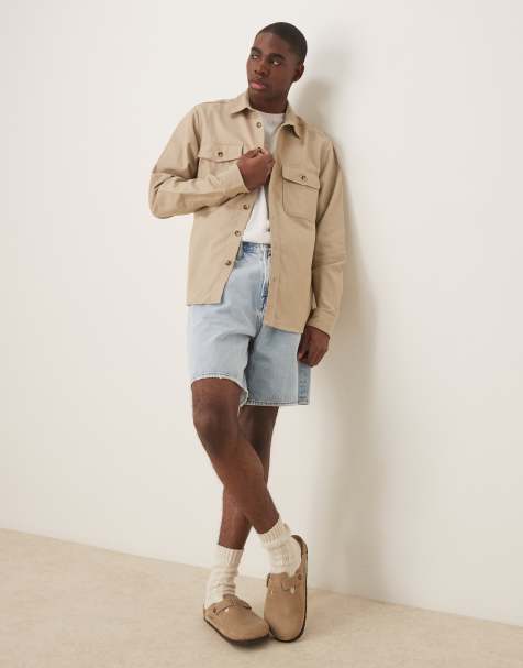 ASOS DESIGN cotton overshirt in stone 