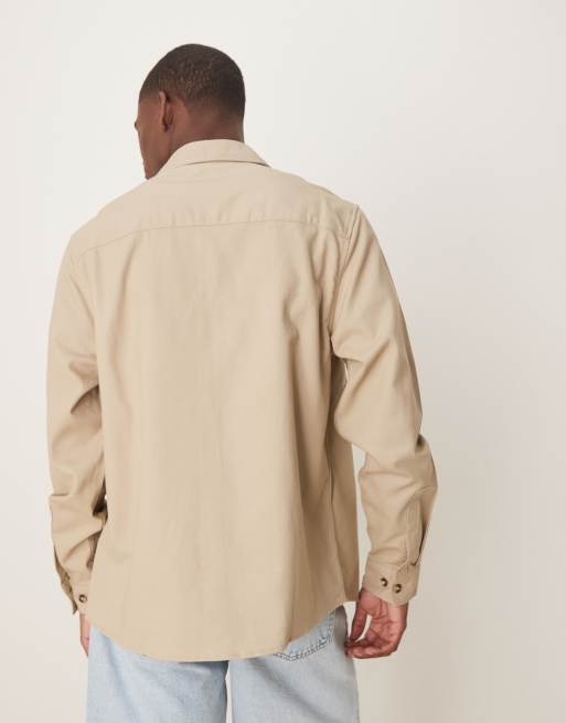 ASOS DESIGN – Kamiennobeżowa bawełniana koszula wierzchnia , 3 z 4