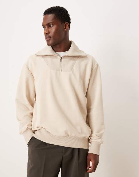 ASOS DESIGN oversized funnel neck sweatshirt in stone