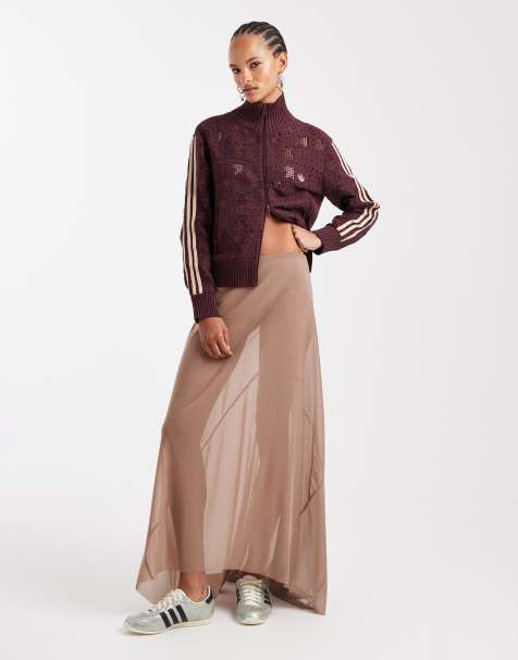 ASOS DESIGN mesh bias maxi skirt in stone