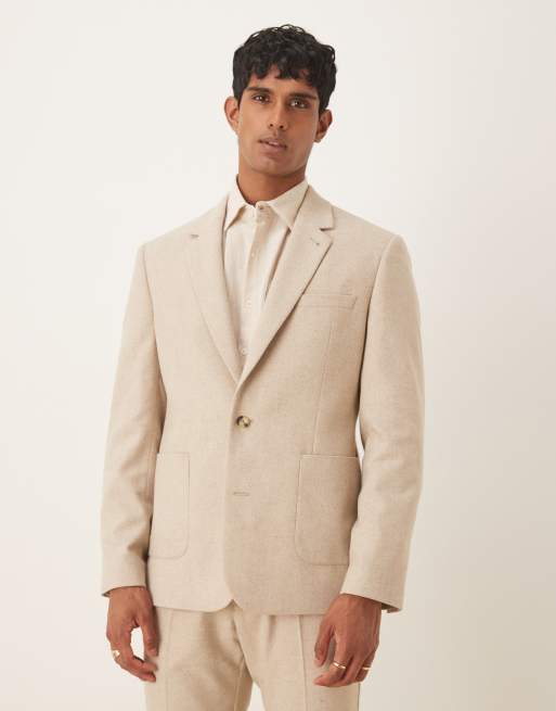 ASOS DESIGN – Dopasowany szarobeżowy garnitur z domieszką wełny, 2 z 3