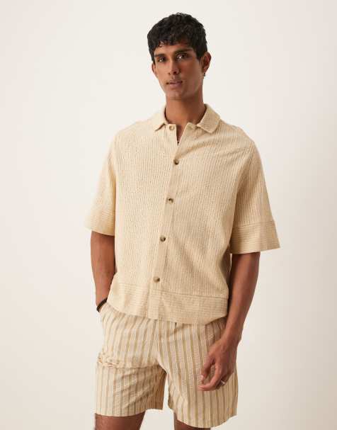 ASOS DESIGN boxy oversized knitted shirt in stone