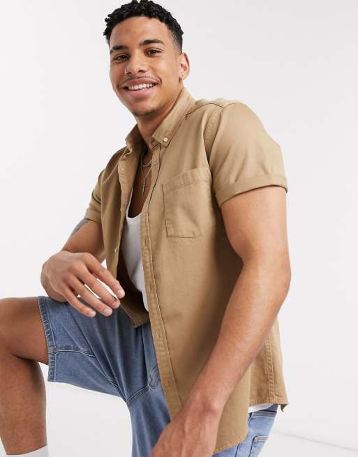 ASOS DESIGN – Kamiennobeżowa elastyczna koszula jeansowa o dopasowanym kroju 