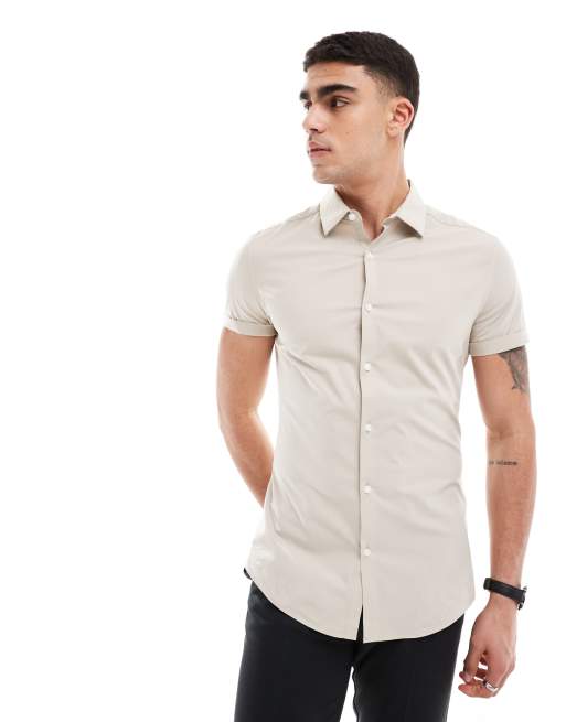 ASOS DESIGN – Kamiennobeżowa koszula o obcisłym kroju 