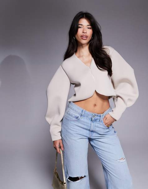 ASOS DESIGN – Kamiennobeżowa kurtka z materiału w stylu scuba z bardzo obszernymi rękawami - view 1