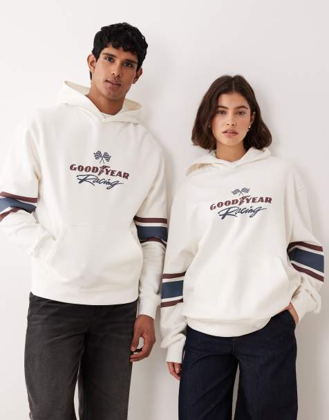 ASOS DESIGN – Kamiennobeżowa luźna bluza z kapturem unisex z nadrukiem z motywem Goodyear - view 1