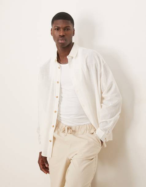 ASOS DESIGN volume oversized linen look shirt in stone
