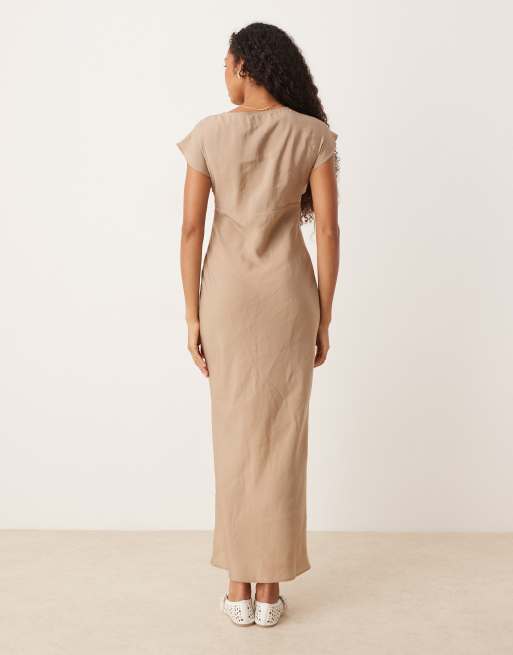 ASOS DESIGN – Kamiennobeżowa sukienka maxi ze skosu, 3 z 4