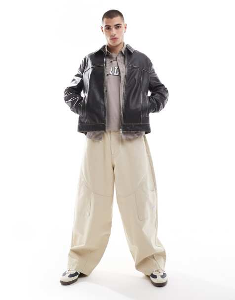 ASOS DESIGN – Kamiennobeżowe bardzo luźne jeansy z naszywką w roboczym stylu - view 1