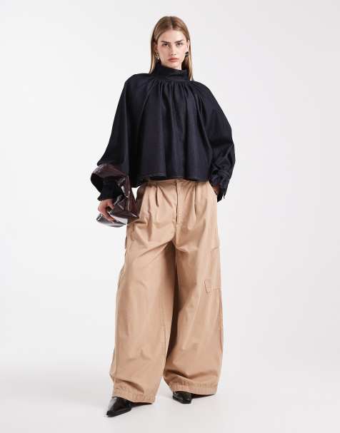 ASOS DESIGN oversized cargo trouser with pleats in stone