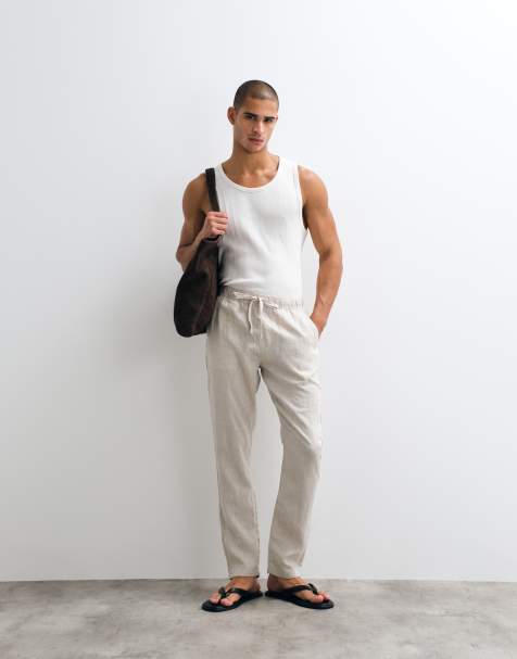 ASOS DESIGN – Kamiennobeżowe dopasowane spodnie z lnu 100% - view 1