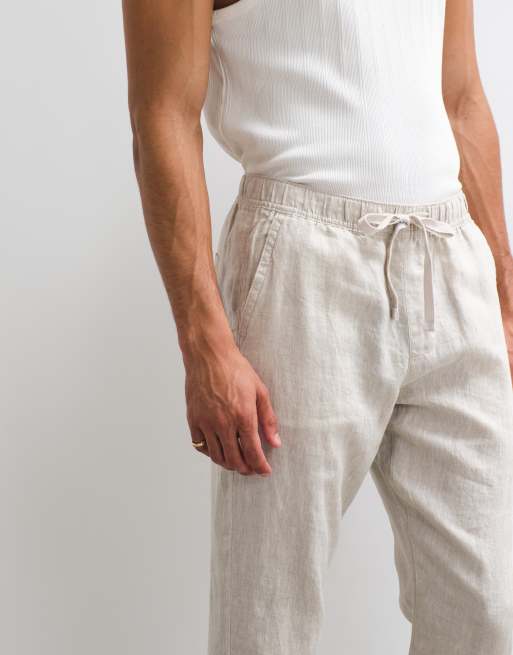 ASOS DESIGN – Kamiennobeżowe dopasowane spodnie z lnu 100%, 3 z 5