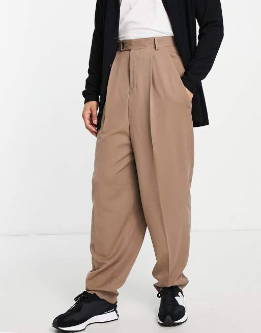 ASOS DESIGN – Kamiennobeżowe eleganckie spodnie z balonowymi nogawkami