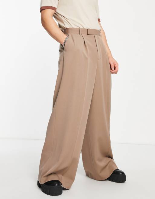 ASOS DESIGN – Kamiennobeżowe eleganckie spodnie z bardzo szerokimi nogawkami