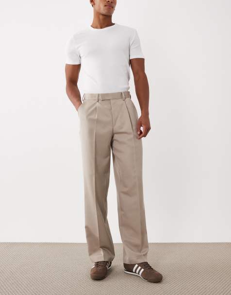 ASOS DESIGN smart wide leg trousers with front pleats in stone
