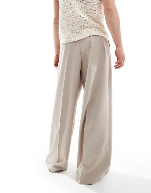 ASOS DESIGN – Kamiennobeżowe eleganckie spodnie z szerokimi nogawkami, 4 z 5